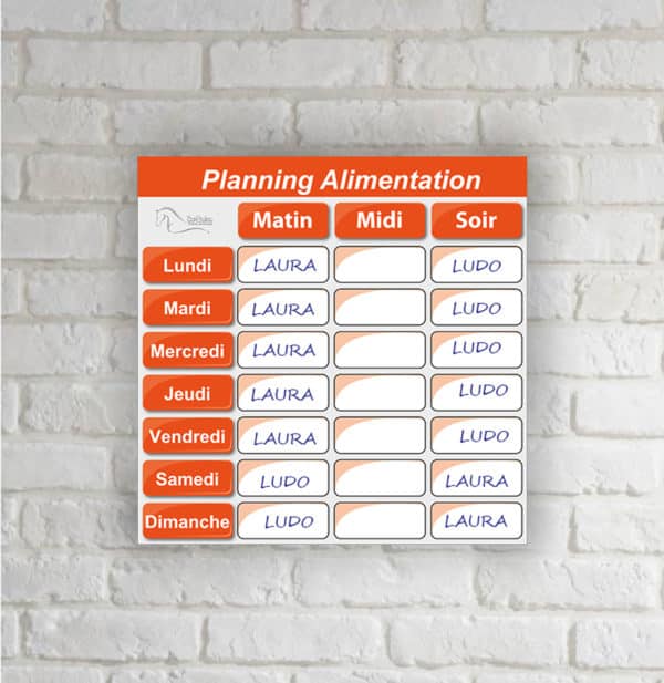 Planning d'alimentation orange mise en situation sur mur blanc