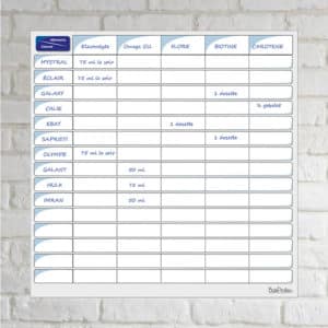 planning alimentation vierge bleu mise en situation sur mur blanc