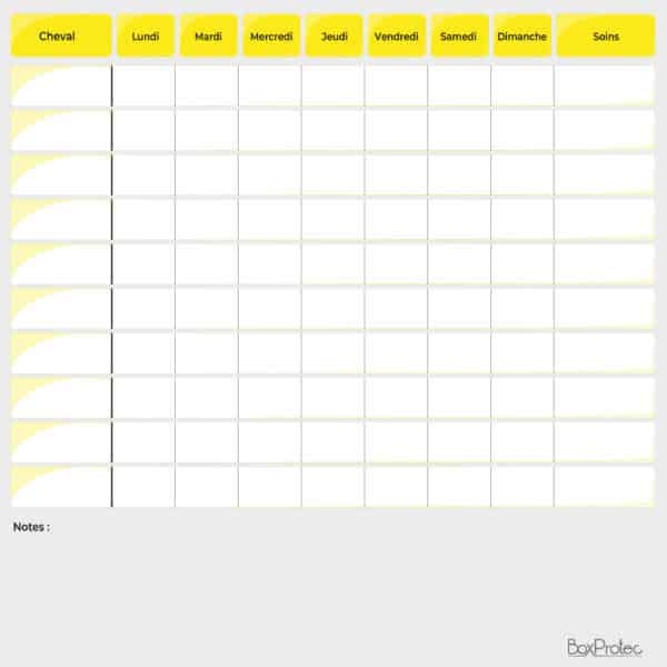 Planning de travail et soins semaine + notes jaune