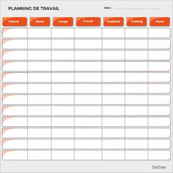 Planning de travail journalier orange